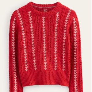 Boden red embroidered fluffy sweater.  Never worn, excellent condition